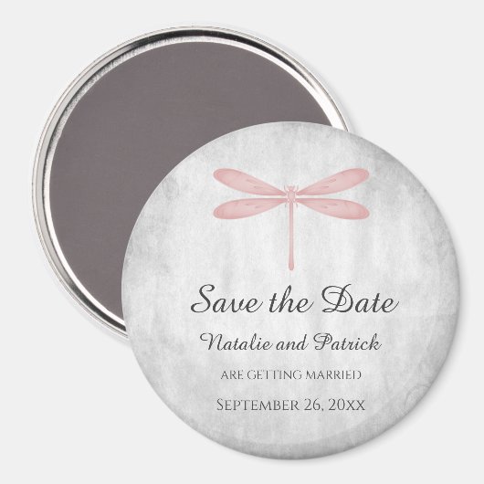 Roze Libel Save the Date-magneet Magneet (Voorkant / Achterkant)
