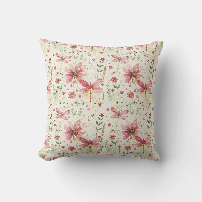 Roze Libelle Bloemendecoratie voor thuis   Kussen (Voorkant)