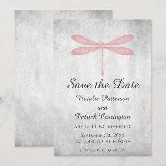 Roze Libelle Save the Date Uitnodiging (Voorkant / Achterkant)