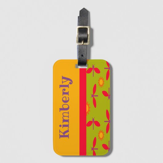 Roze libellen bagagelabel (Voorkant (verticaal))