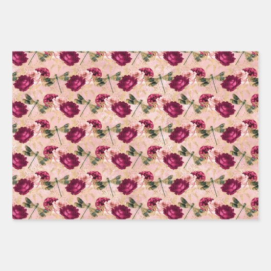 Roze libellen en Rozen Inpakpapier Vel (Voorkant 2)