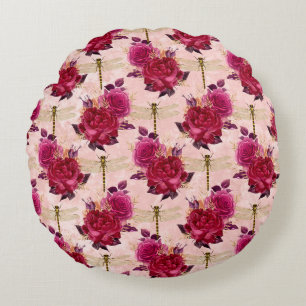 Roze Libellen en Rozen Rond Kussen