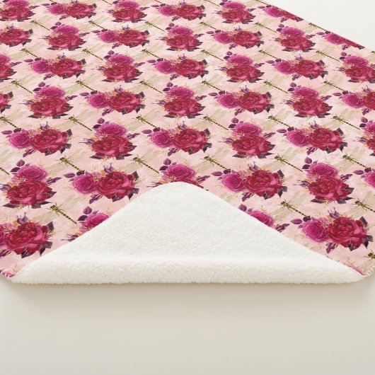 Roze libellen en Rozen Sherpa Deken (3/4)