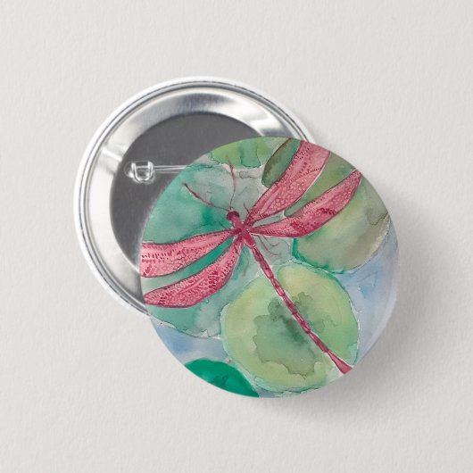 roze libellen met lippenkussens ronde button 5,7 cm (Voorkant /achterkant)