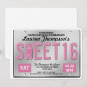 Roze Licentie Bord Sweet 16 Party Invitations Kaart (Voorkant / Achterkant)