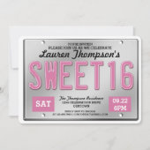 Roze Licentie Bord Sweet 16 Party Invitations Kaart (Voorkant)