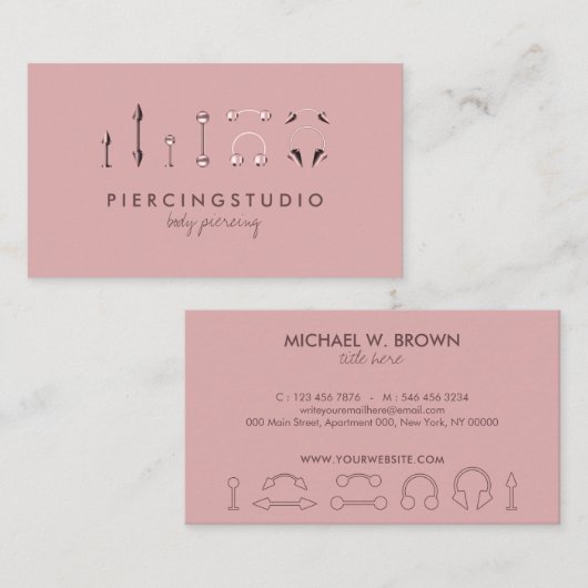 Roze lichaam Jowelry Boho Chic Store Piercing Visitekaartje (Voorkant / Achterkant)