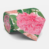 Roze & Licht Perzik Roos Bloemen met Groen Bladere Stropdas (Opgerold)