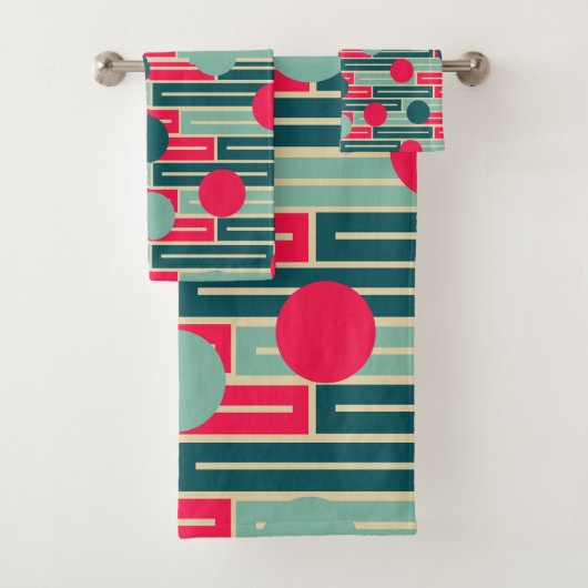 Roze, lichtblauw, Blauwgroen rechthoeken en cirkel Bad Handdoek (Insitu)