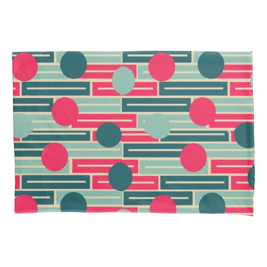 Roze, lichtblauw, Blauwgroen rechthoeken en cirkel Kussensloop (Voorkant)