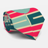 Roze, lichtblauw, Blauwgroen rechthoeken en cirkel Stropdas (Opgerold)