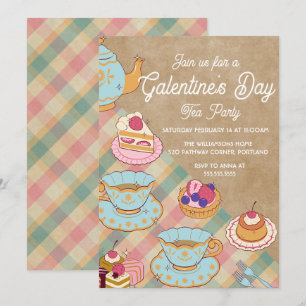 Roze Lichtblauw Vrouwelijk Galentine's Day Tea Par Kaart