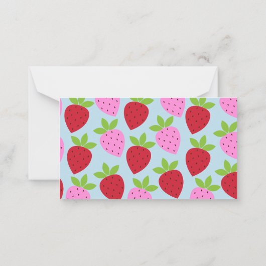 Roze lichtblauwe aardbei Vruchten Aangepaste naam  Notitiekaartje (Achterkant)