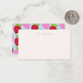 Roze lichtblauwe aardbei Vruchten Aangepaste naam  Notitiekaartje (Voorkant / Achterkant in situ)