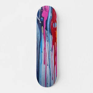 Roze Lichtblauwe en Rode Verf Drip Abstracte Kunst Persoonlijk Skateboard