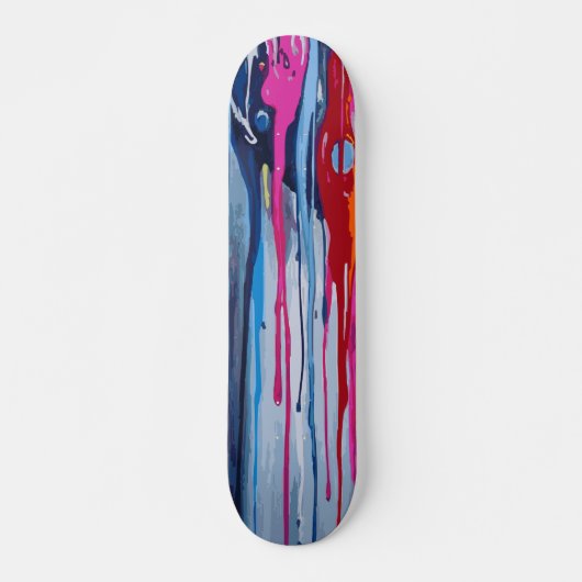 Roze Lichtblauwe en Rode Verf Drip Abstracte Kunst Persoonlijk Skateboard (Voorkant)