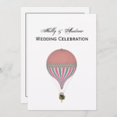 roze, lichtblauwe heteluchtballon V bruiloft Kaart (Voorkant / Achterkant)