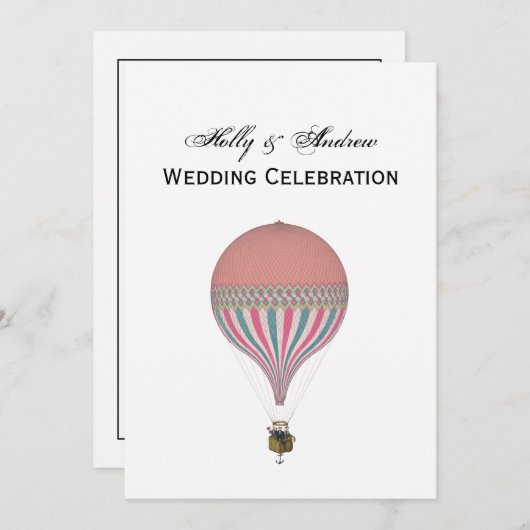  roze, lichtblauwe heteluchtballon V bruiloft Kaart (Voorkant / Achterkant)