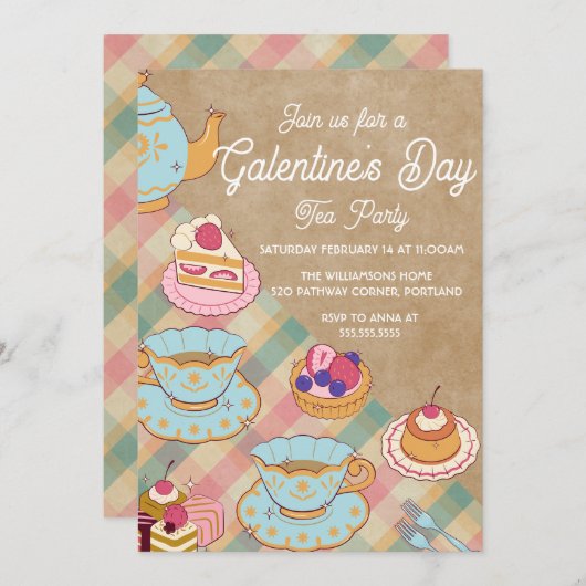 Roze Lichtblauwe Vrouwelijke Galentine's Day Theep Kaart (Voorkant / Achterkant)