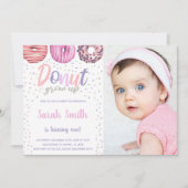Roze lichtdonut Birthday-uitnodigingen met foto Kaart (Voorkant)