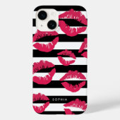 Roze lichte afdrukklep zwart-wit strepe Case-Mate iPhone case (Achterkant)
