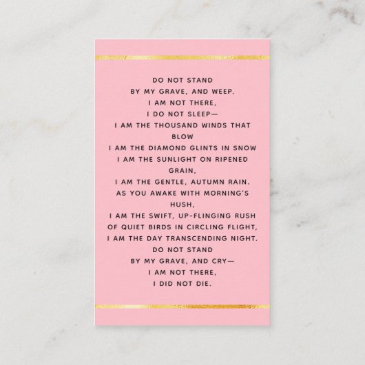 Roze lichte bloemen kruisen begrafenis gebedskaart visitekaartje (Achterkant)