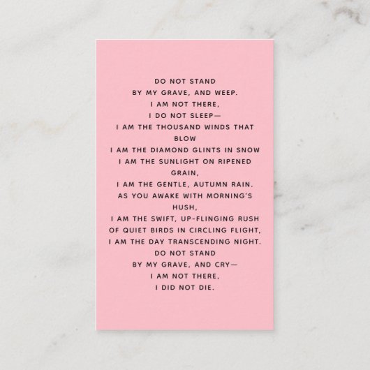 Roze lichte foto bloemenkrans begrafenis gebedskaa visitekaartje (Achterkant)