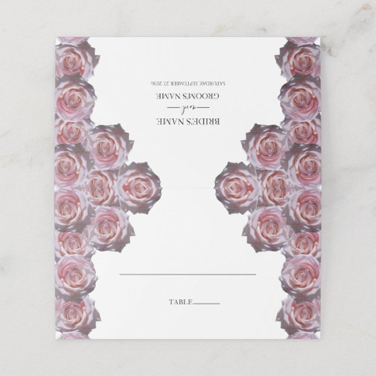 Roze lichte roze Rozen bruiloft Plaatskaartje (Buitenkant ongevouwen)