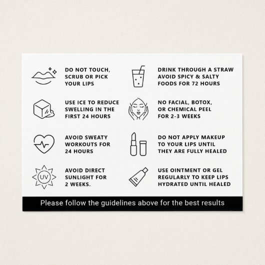 Roze lichte spoeling Kaart voor advies na tercare (Achterkant)