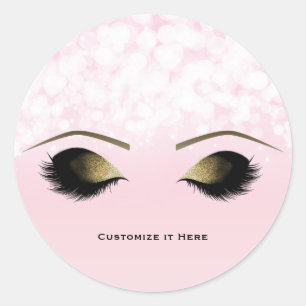Roze Lichten Glam Gouden Make-up Wimpers Fonkeling Ronde Sticker