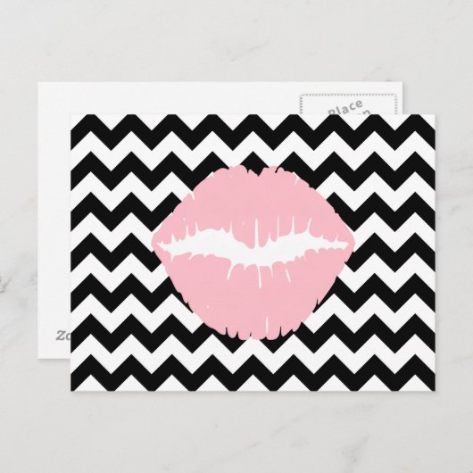 Roze lichten op zwarte en witte zigzag briefkaart (Voorkant / Achterkant)