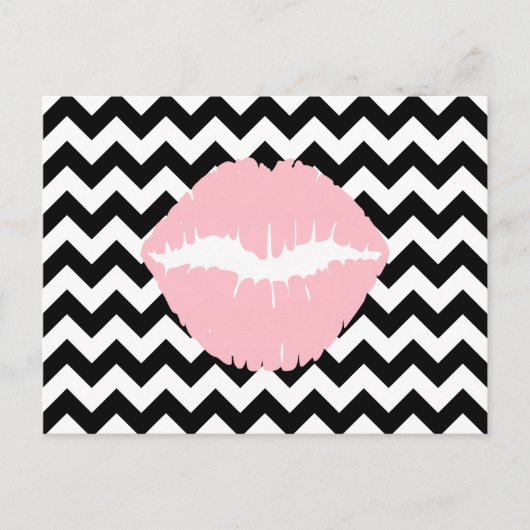 Roze lichten op zwarte en witte zigzag briefkaart (Voorkant)