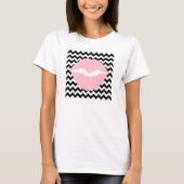 Roze lichten op zwarte en witte zigzag t-shirt (Voorkant)