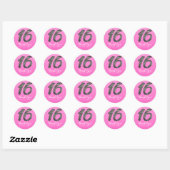 Roze Lief 16 Zilver Glitter Verjaardagsfeestje Fav Ronde Sticker (Vel)