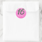 Roze Lief 16 Zilver Glitter Verjaardagsfeestje Fav Ronde Sticker (Tas)