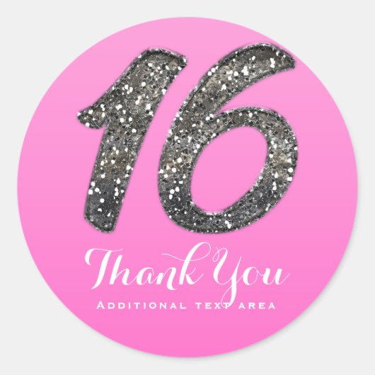 Roze Lief 16 Zilver Glitter Verjaardagsfeestje Fav Ronde Sticker (Voorkant)