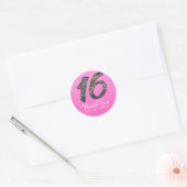 Roze Lief 16 Zilver Glitter Verjaardagsfeestje Fav Ronde Sticker (Envelop)