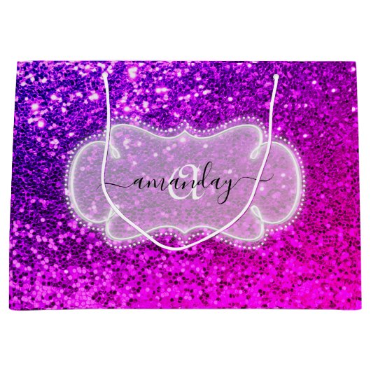 Roze Lief 16e Koninklijke Monogram Naam Glitter We Groot Cadeauzakje (Voorkant)