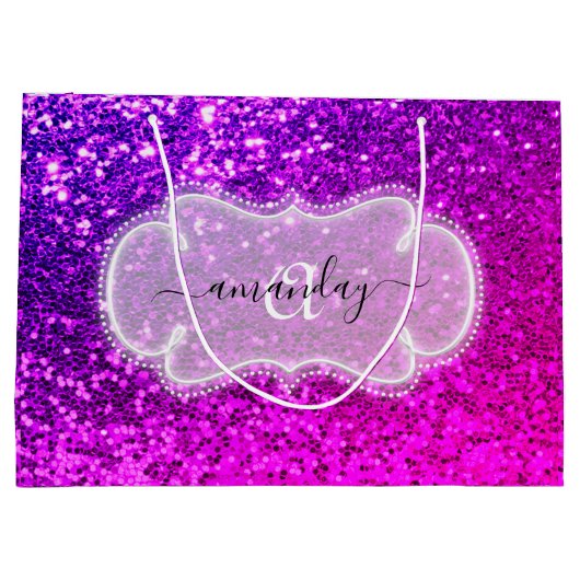 Roze Lief 16e Koninklijke Monogram Naam Glitter We Groot Cadeauzakje (Achterkant)