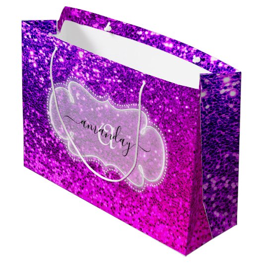 Roze Lief 16e Koninklijke Monogram Naam Glitter We Groot Cadeauzakje (Achterkant Gekanteld)