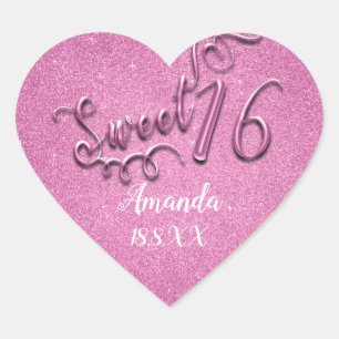 Roze Lief 16e Wit Hart Glitter Sparky Sticker