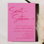 Roze Lief Zestien Minimaal 16e Verjaardagsfeestje Kaart<br><div class="desc">Dit is een Hot Pink Sweet Sixteen Moderne Minimalistische 16e Verjaardagsfeestuitnodiging!</div>