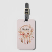 Roze Liefde Boho Bloemen Veren Droomvanger Bagagelabel (Voorkant (verticaal))