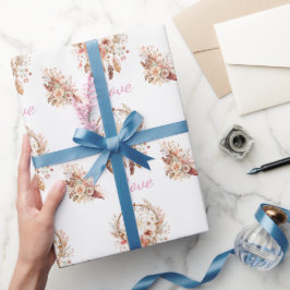 Roze Liefde Boho Bloemen Veren Droomvanger Cadeaupapier