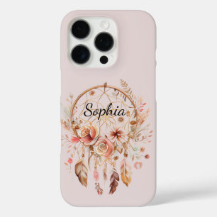 Roze Liefde Boho Bloemen Veren Droomvanger iPhone 16 Pro Hoesje