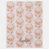 Roze Liefde Boho Bloemen Veren Droomvanger Fleece Deken (Voorkant)