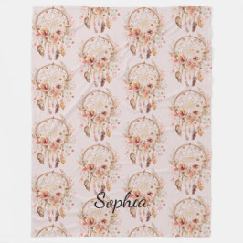 Roze Liefde Boho Bloemen Veren Droomvanger Fleece Deken