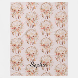 Roze Liefde Boho Bloemen Veren Droomvanger Fleece Deken