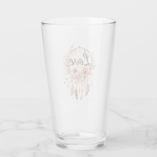 Roze Liefde Boho Bloemen Veren Droomvanger Glas (Achterkant)