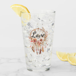 Roze Liefde Boho Bloemen Veren Droomvanger Glas